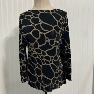 Vintage All Hours Black Gold Glitter Top‎ Acetate Made USA Small 80s 90s Holiday